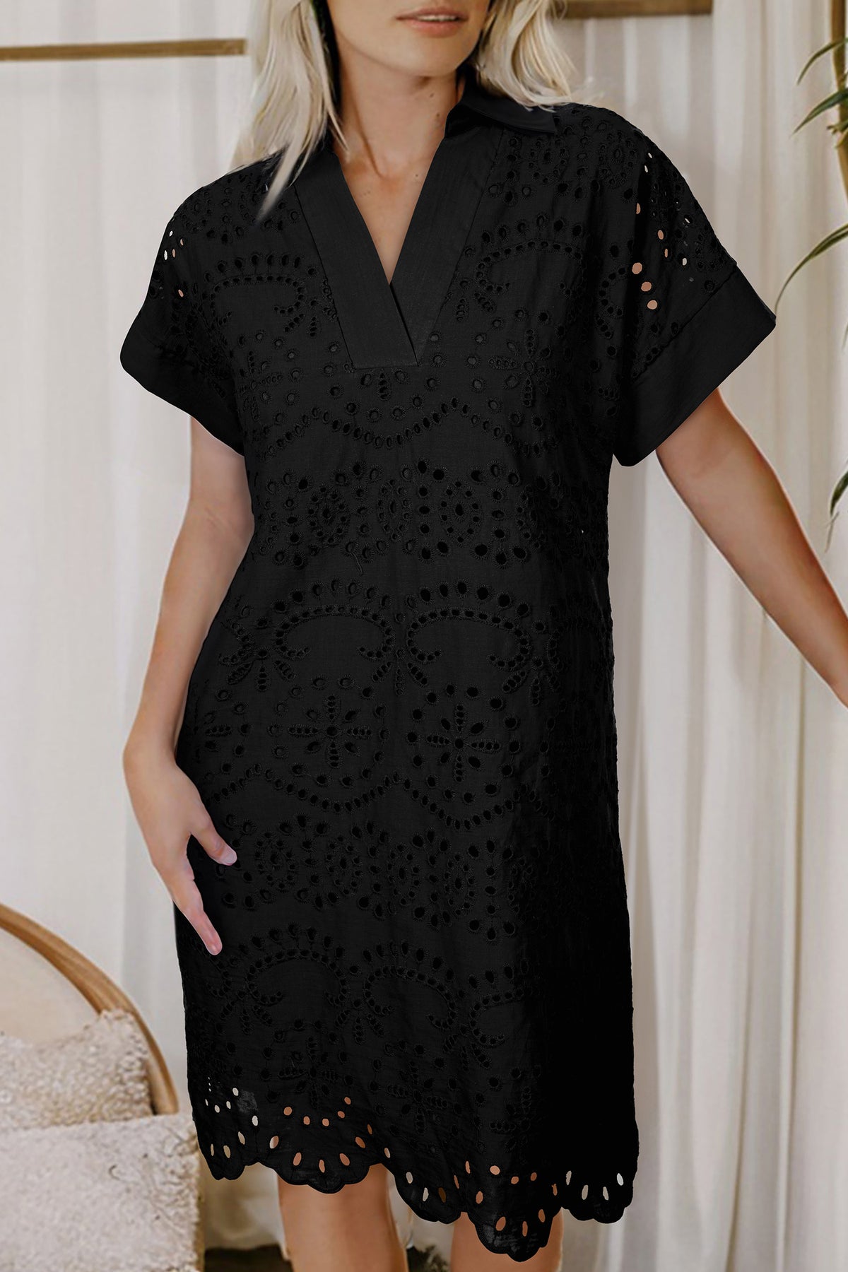 Color Eyelet Embroidered Mini Dress