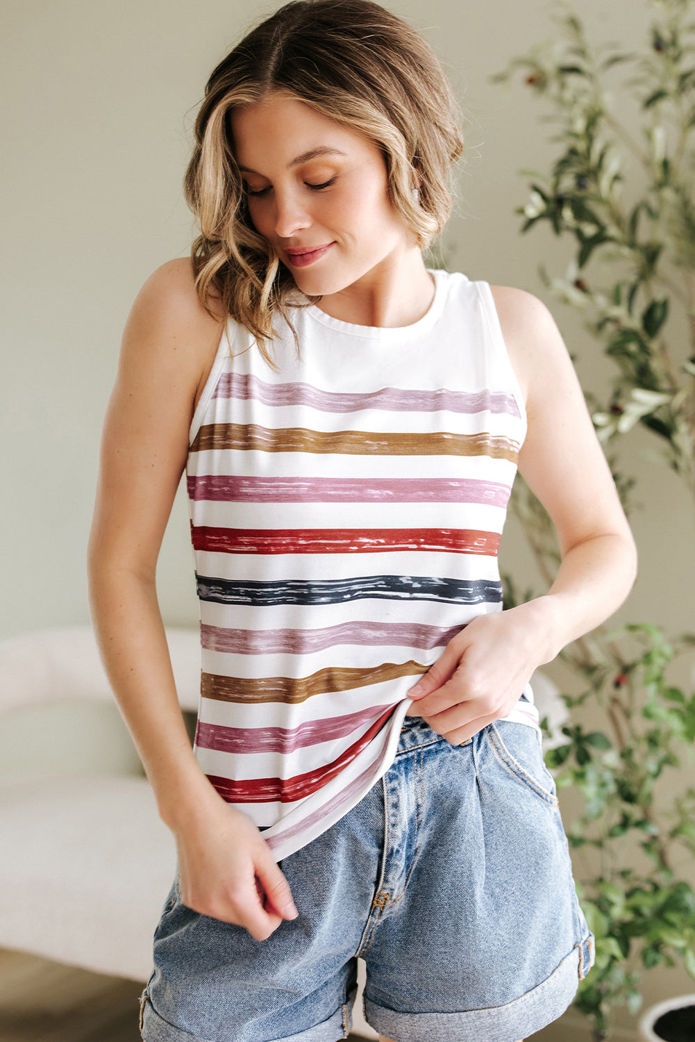 Stripe Rainbow Round Tank Top
