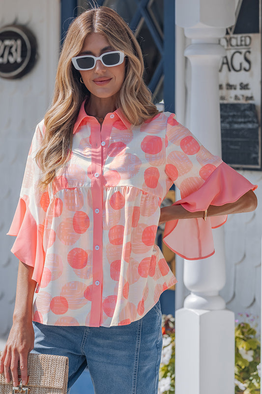 Polka Dot Ruffle Babydoll Blouse
