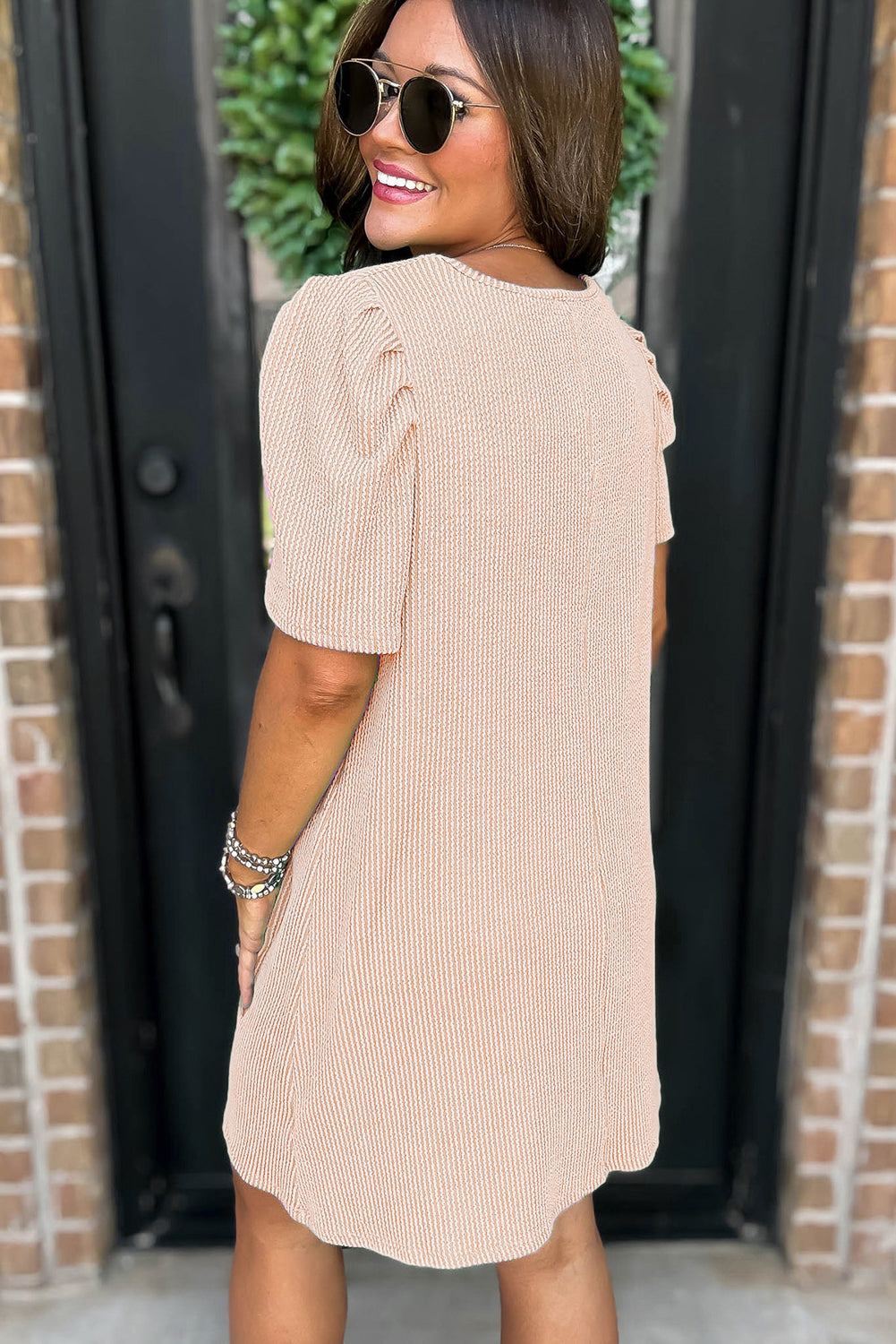 Corded Puff Sleeve Mini Dress