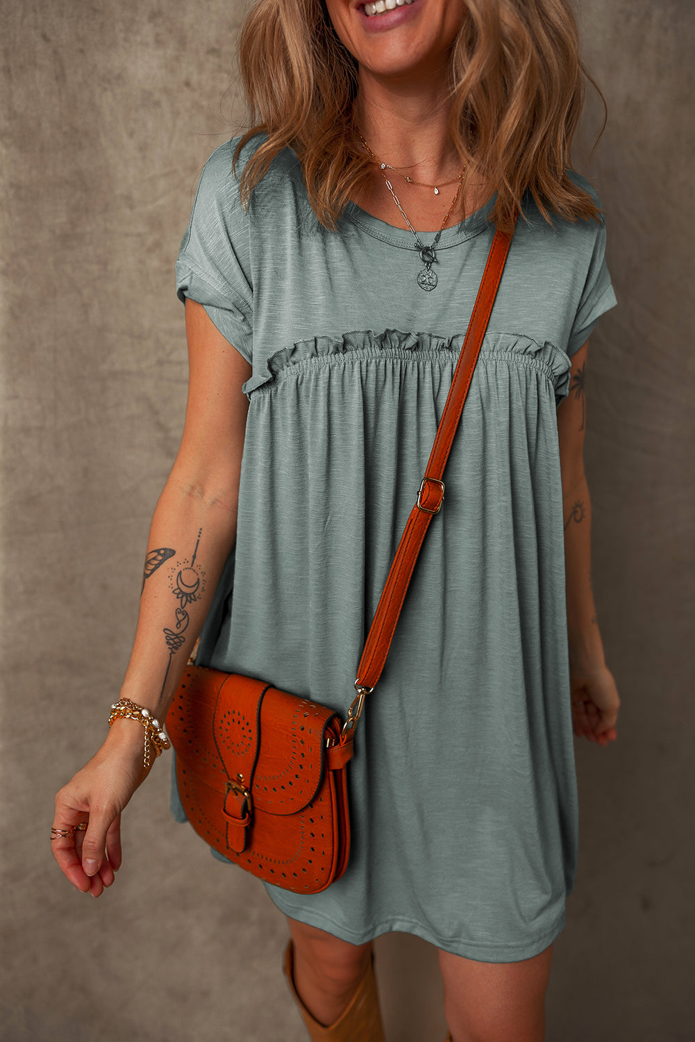 Frilled Gathered T Shirt Dresses