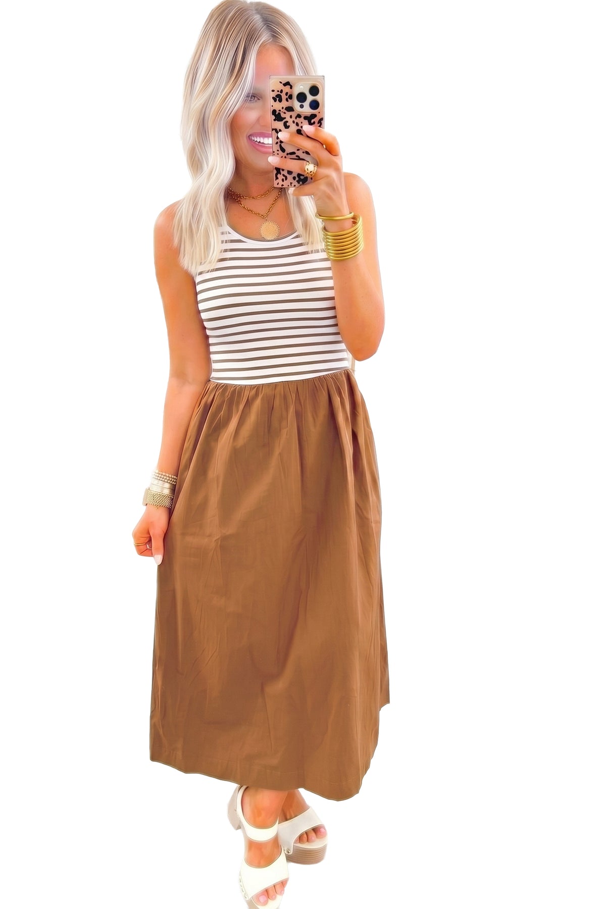 Striped Colorblock Sleeveless Maxi Dress