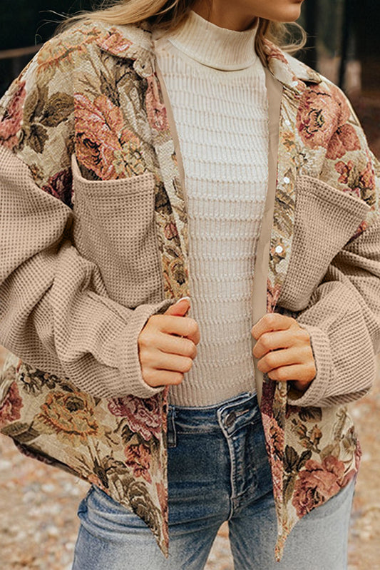 Floral Waffle Knit Buttoned Jackets