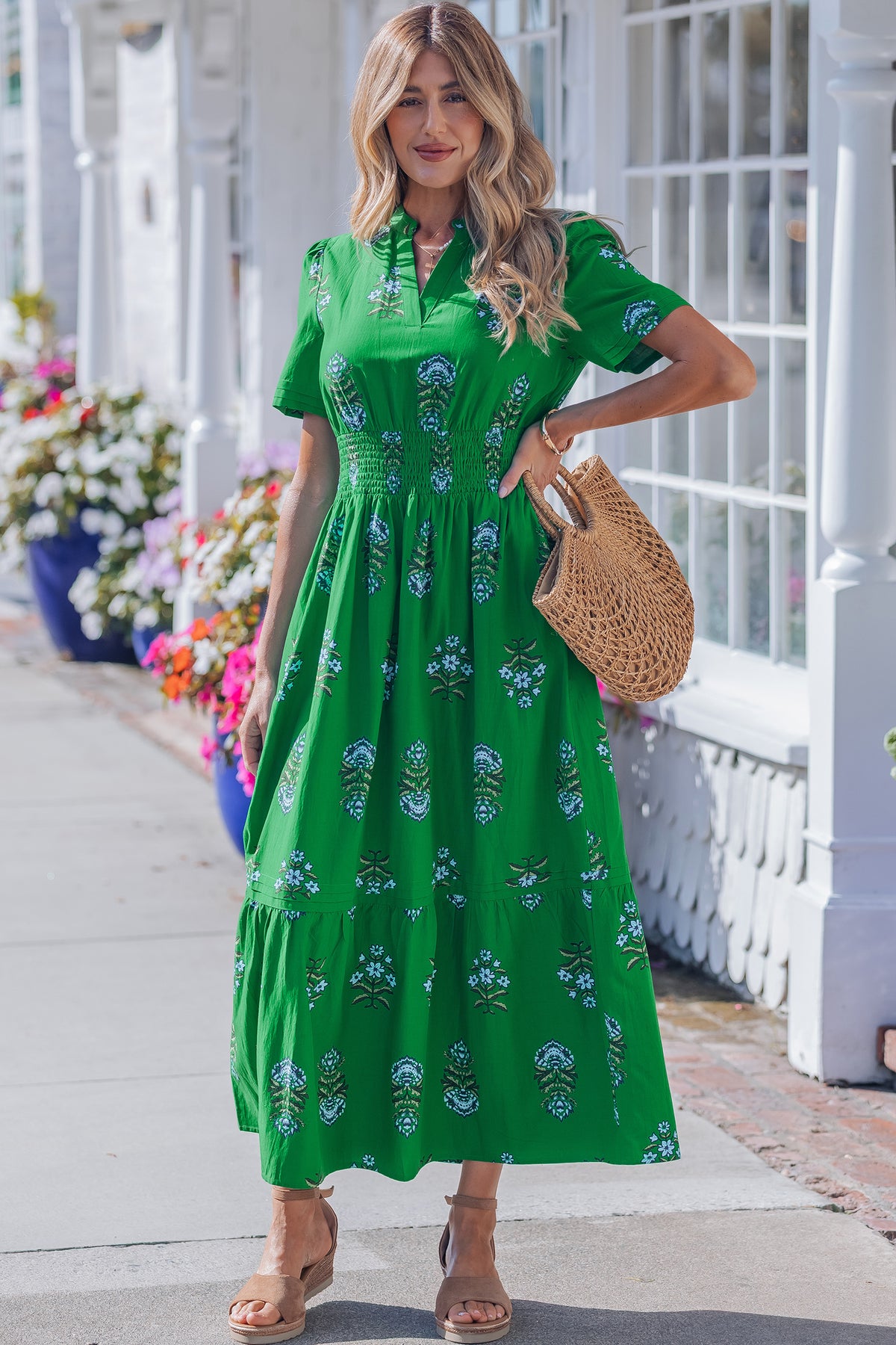 Floral Shirred Maxi Dress