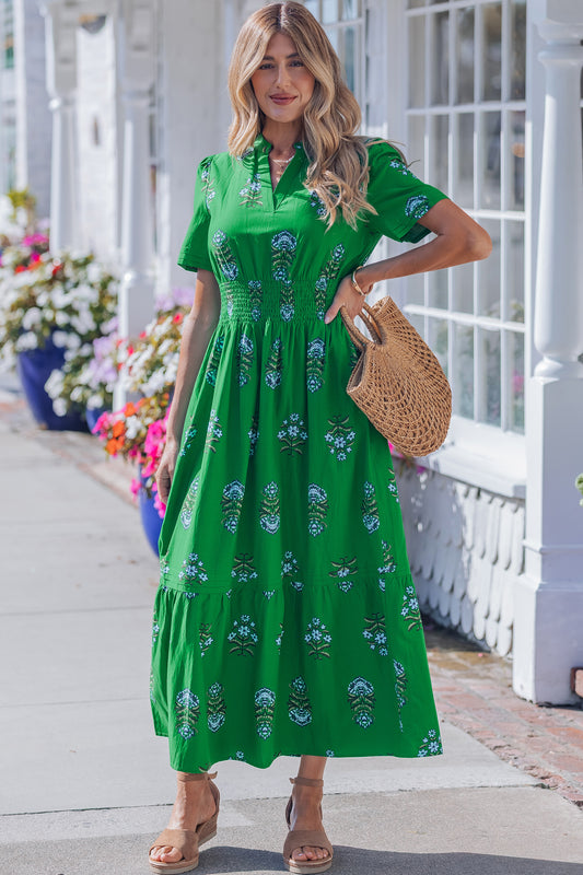 Floral Shirred Maxi Dress