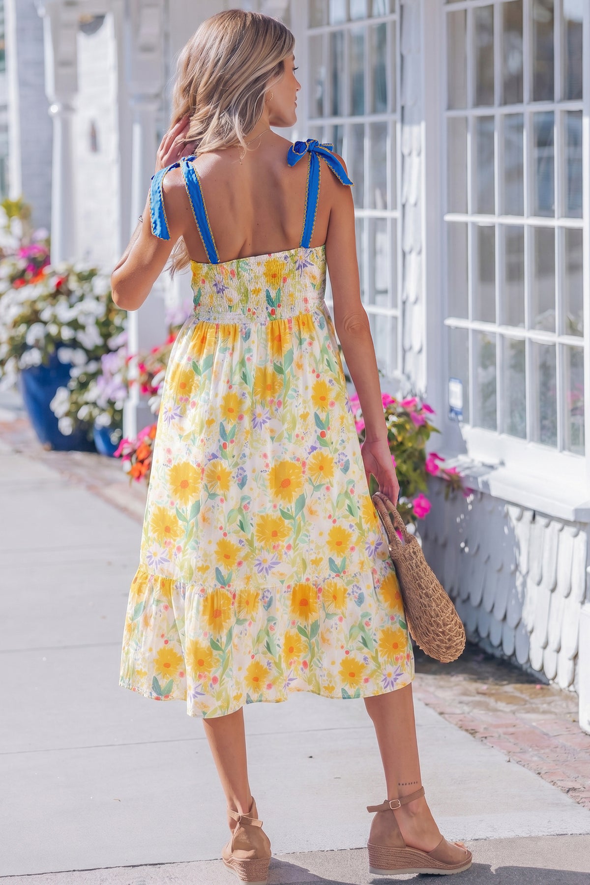 Denim High Waist Floral Dress