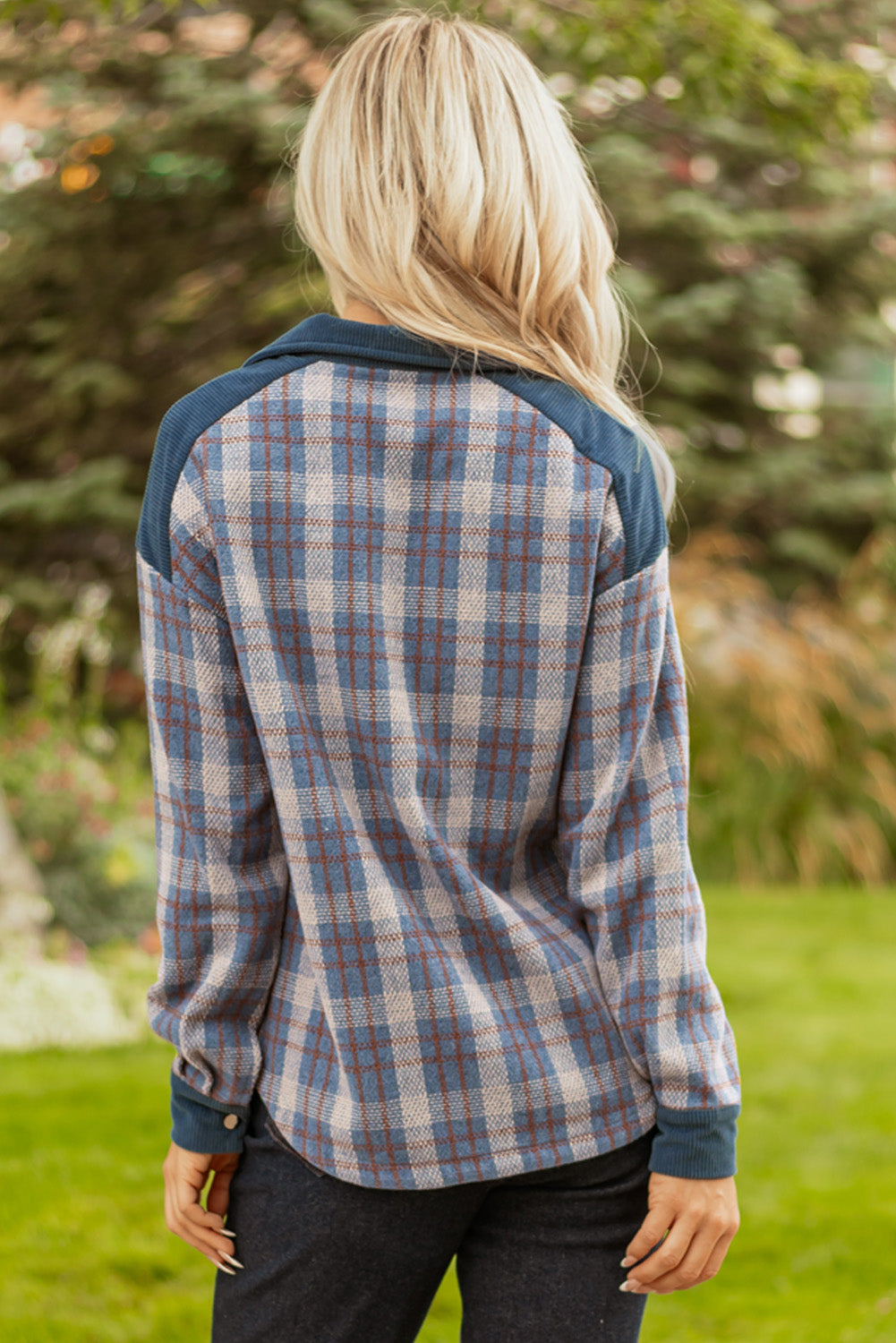 Corduroy Collared Button Plaid Shackets