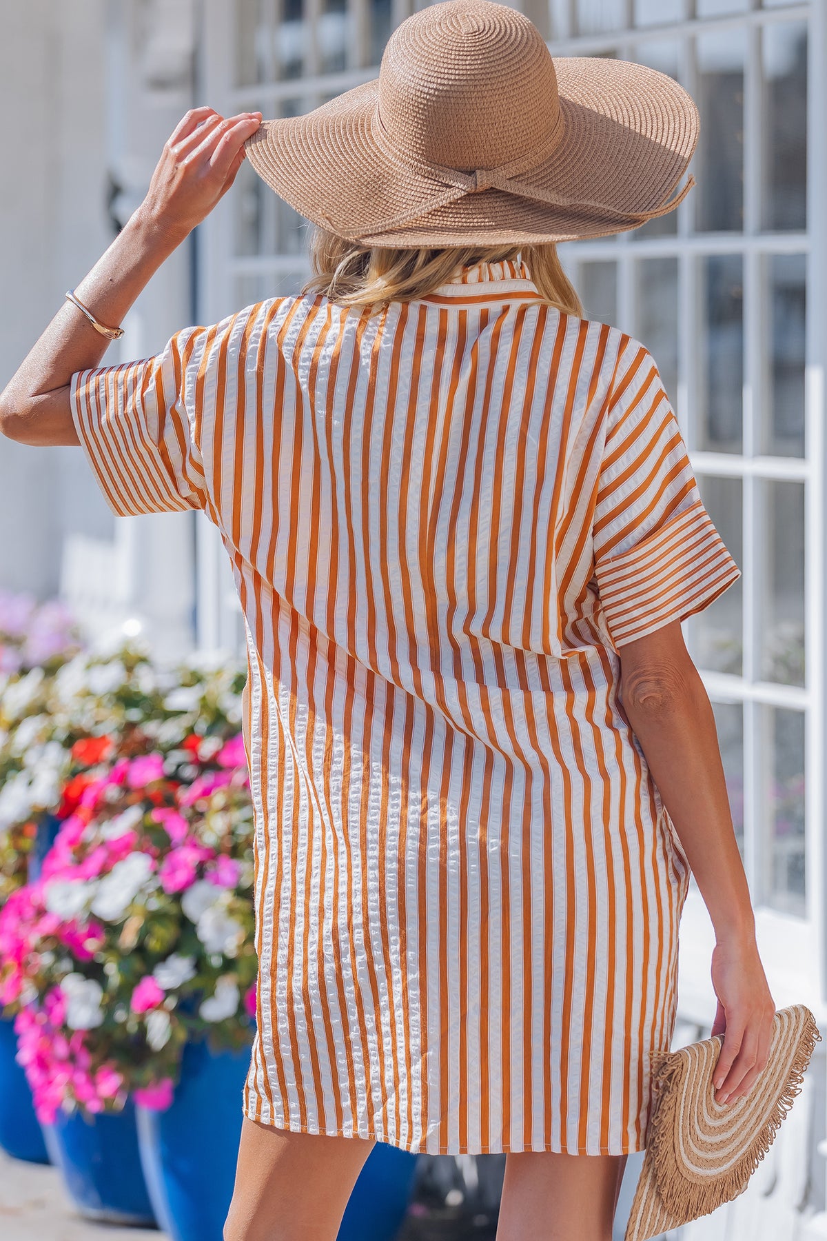 Stripe Pinched V-neck Mini Dress