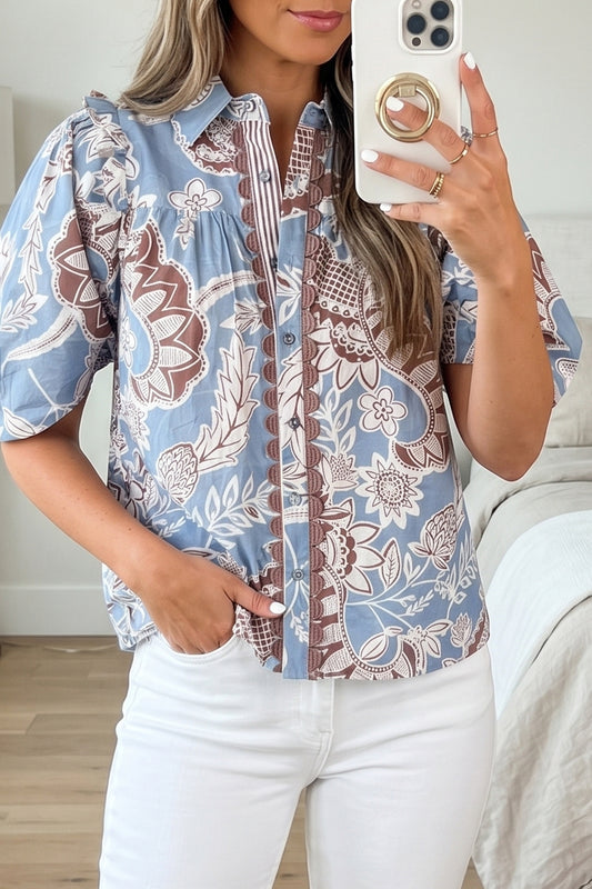 Boho Floral Short Sleeve Blouse