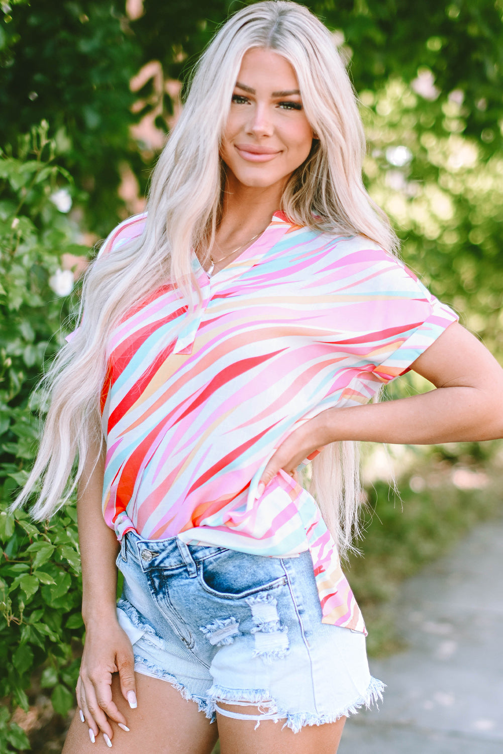 Abstract High Short Sleeve Blouse