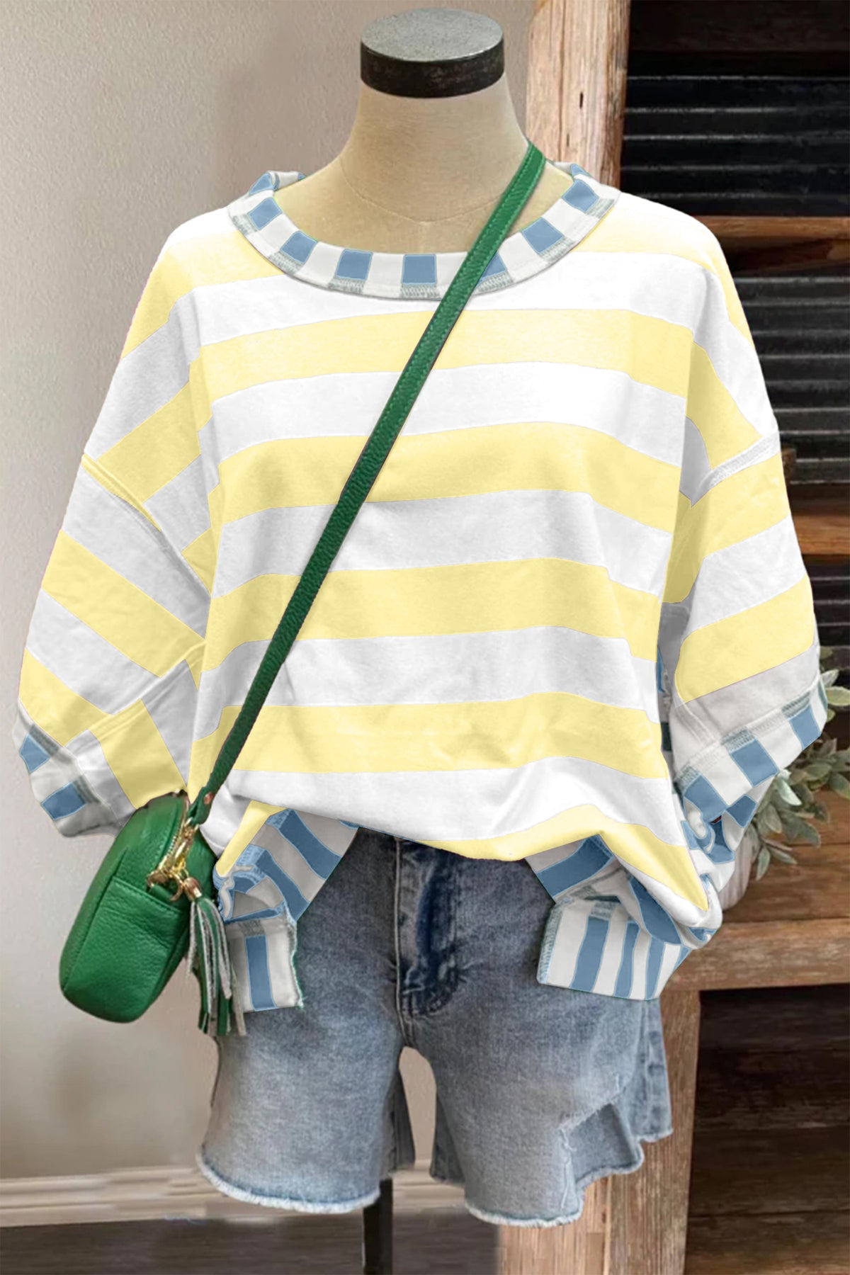 Stripe Exposed Seam Oversized Tee
