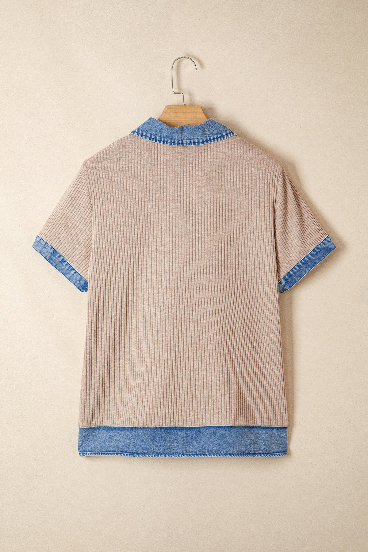 Ribbed Knit Denim Button Blouse