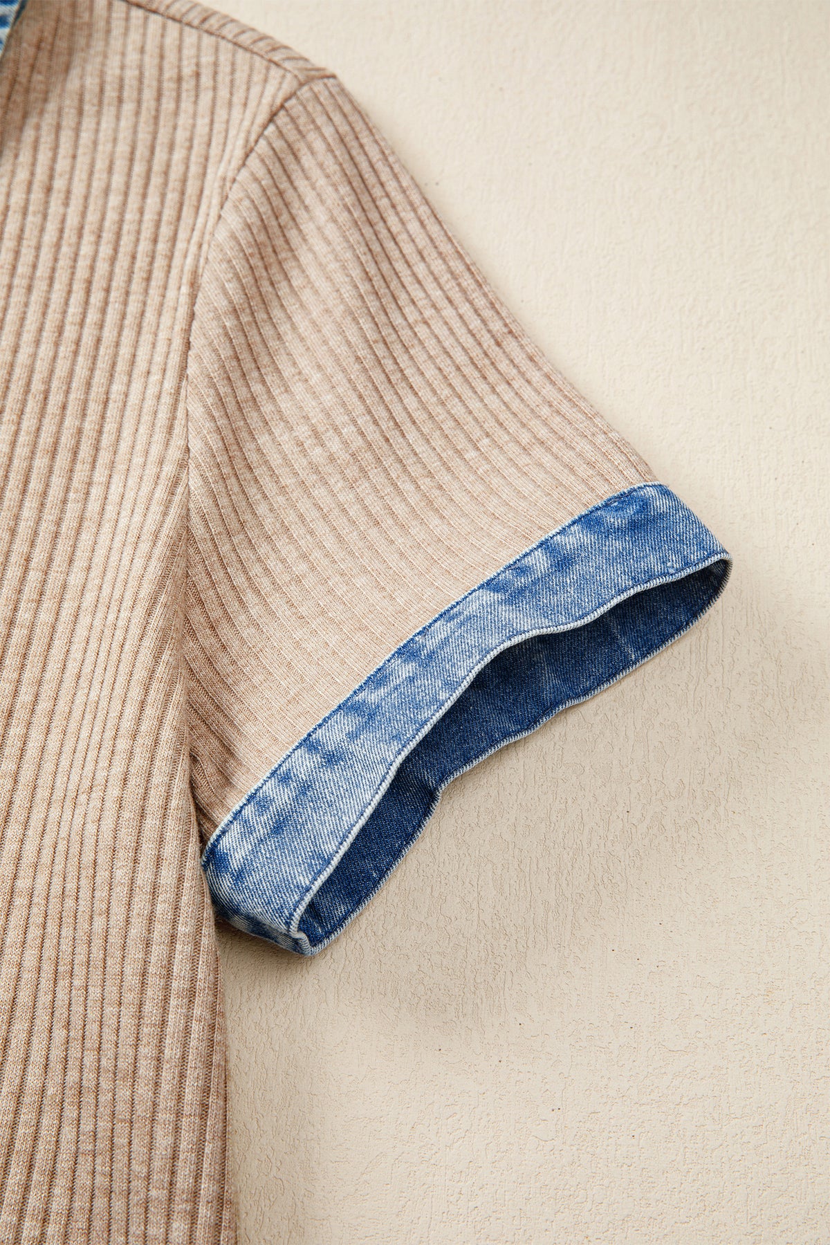 Ribbed Knit Denim Button Blouse