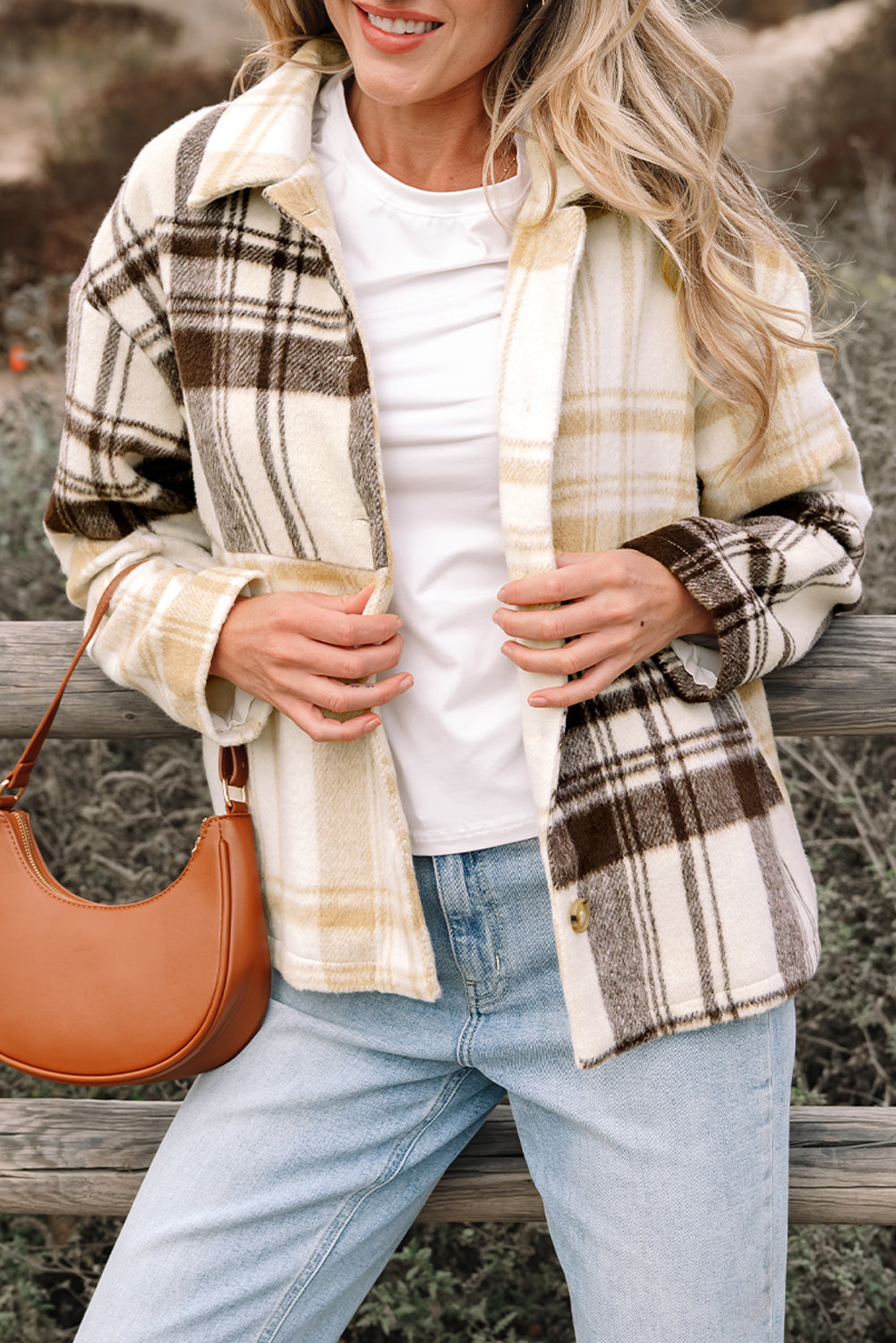 Side Pockets Buttoned Plaid Shackets