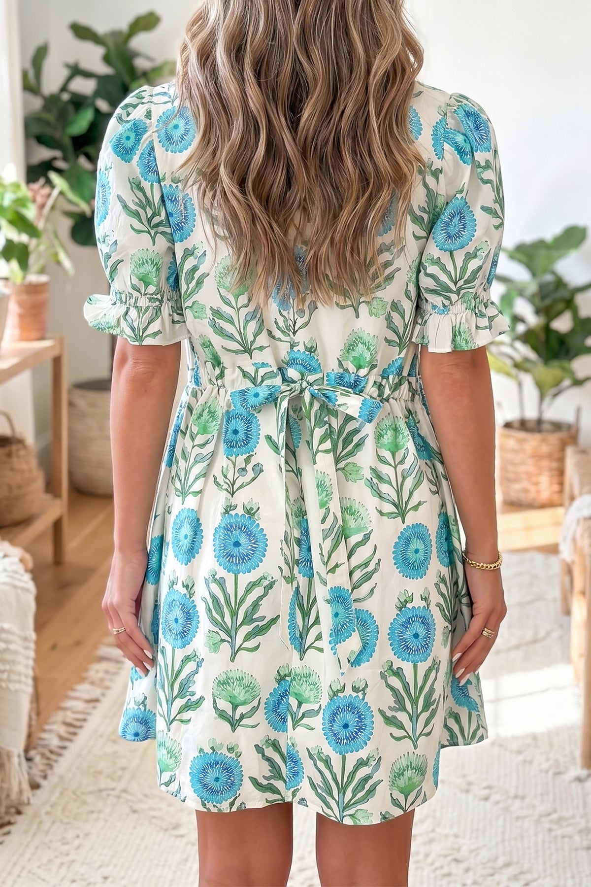 Button Short Sleeve Floral Dress