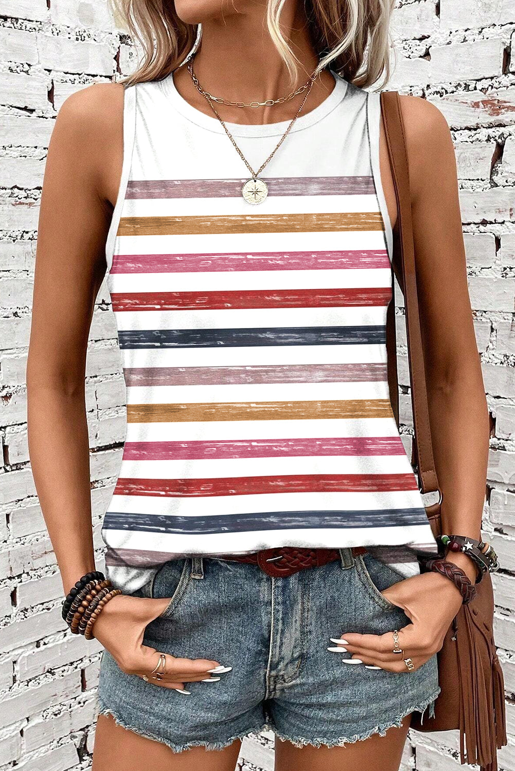 Stripe Rainbow Round Tank Top