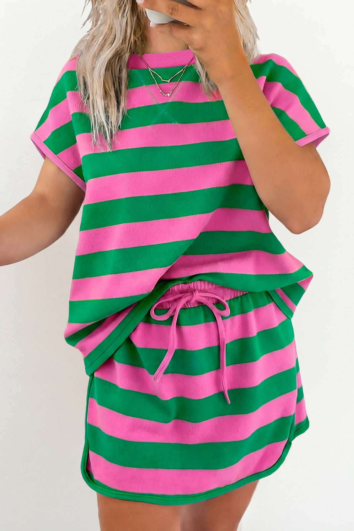 Stripe Dolman Drawstring Two-Piece Set