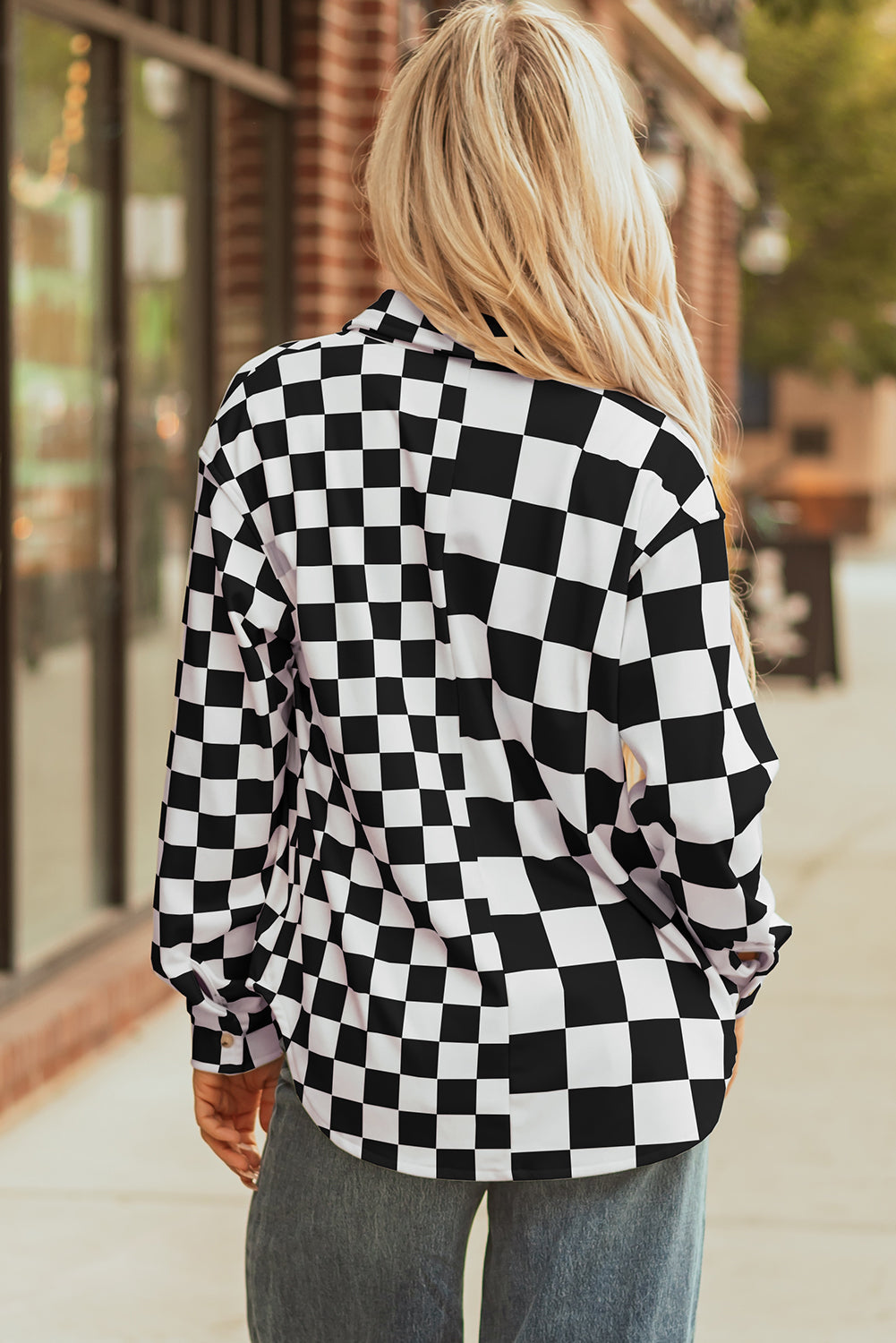 Checkerboard Button Front Plaid Shackets
