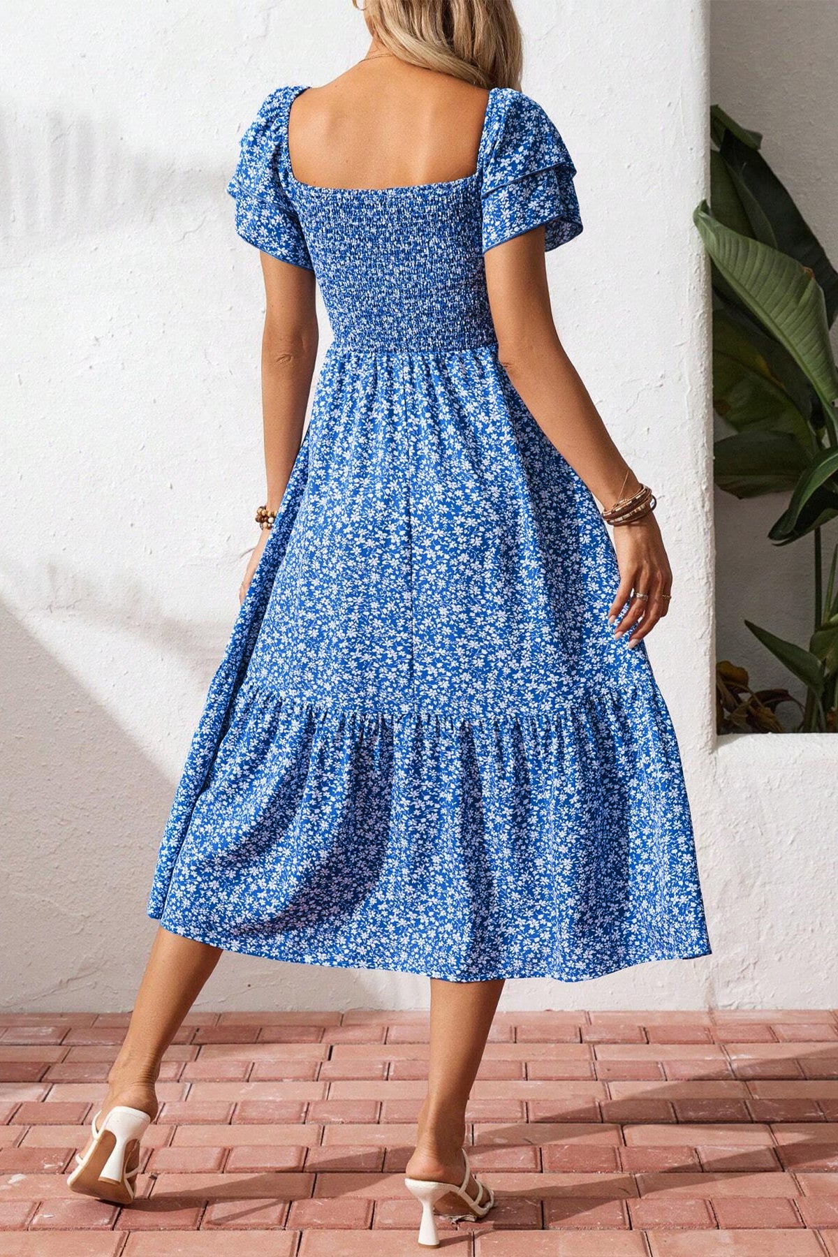 Ditsy Smocked Ruffle Floral Dress