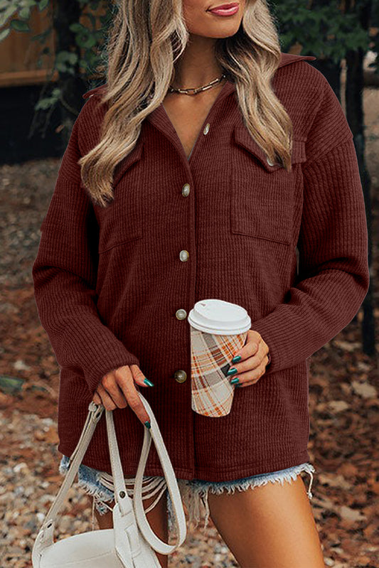 Sandalwood Ribbed Knit Buttons Jackets