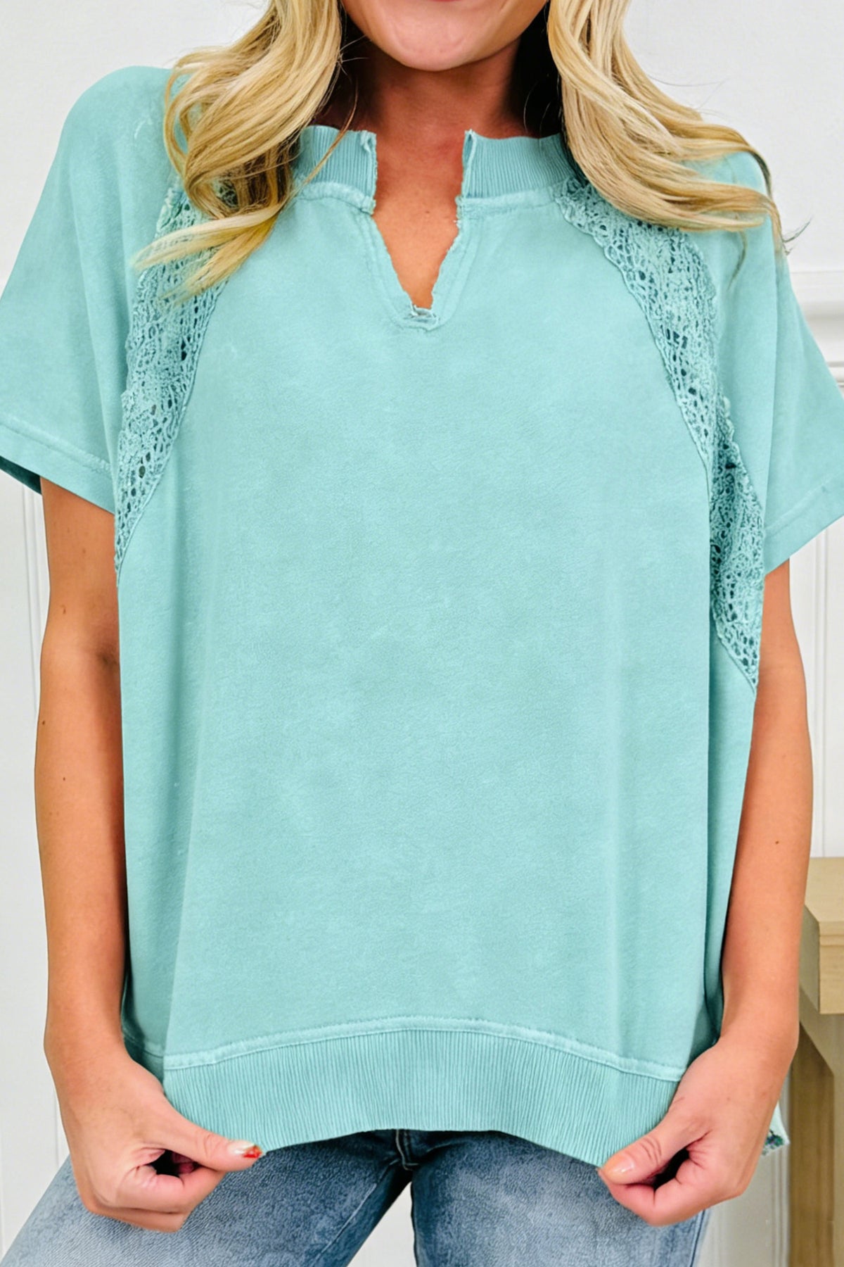Raw Cut Notched Lace Tee