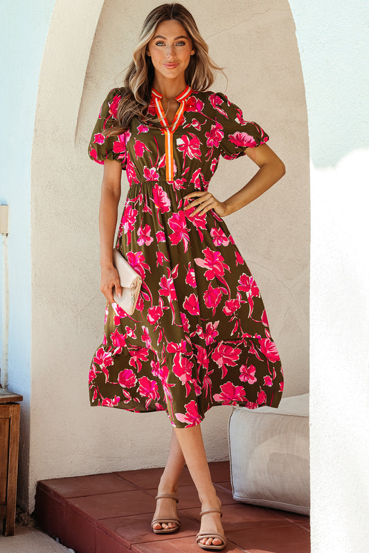 Floral Striped Short Maxi Dress