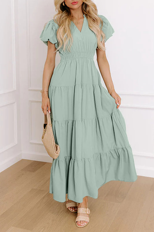 Puff Sleeve Tiered Maxi Dress