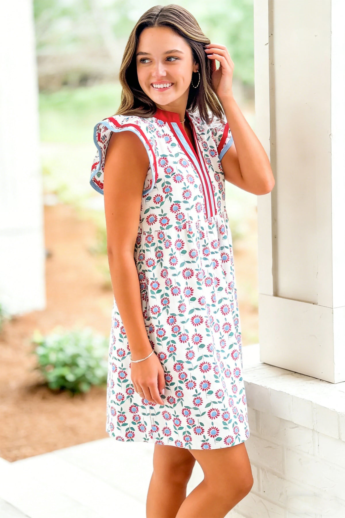 Flutter Sleeve Mini Floral Dress