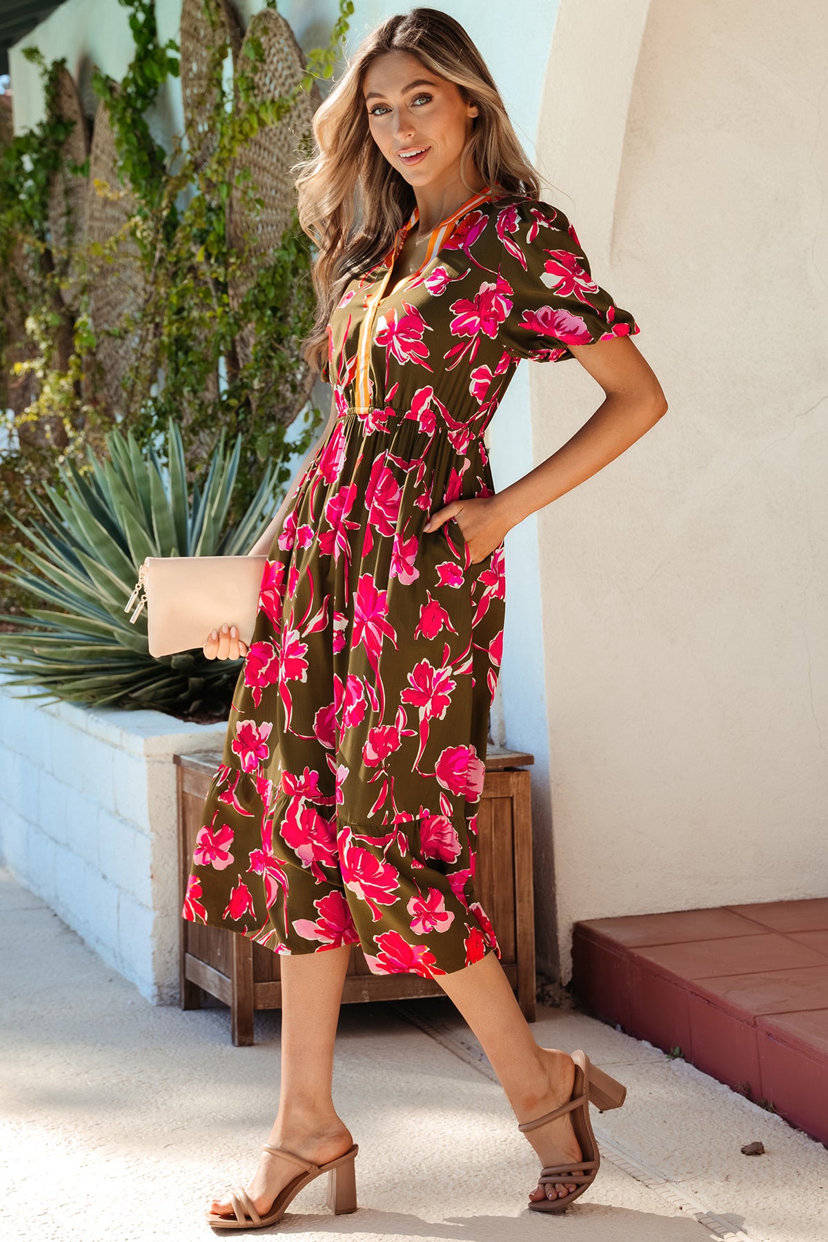 Floral Striped Short Maxi Dress