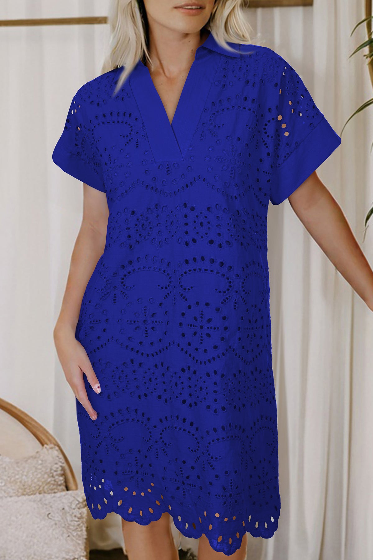 Color Eyelet Embroidered Mini Dress