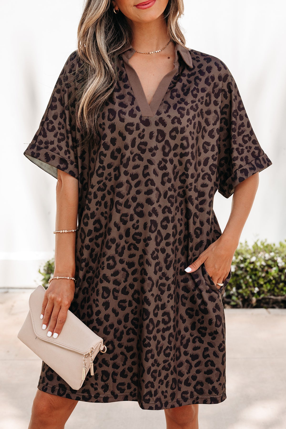 Leopard Collar V-neck Mini Dress