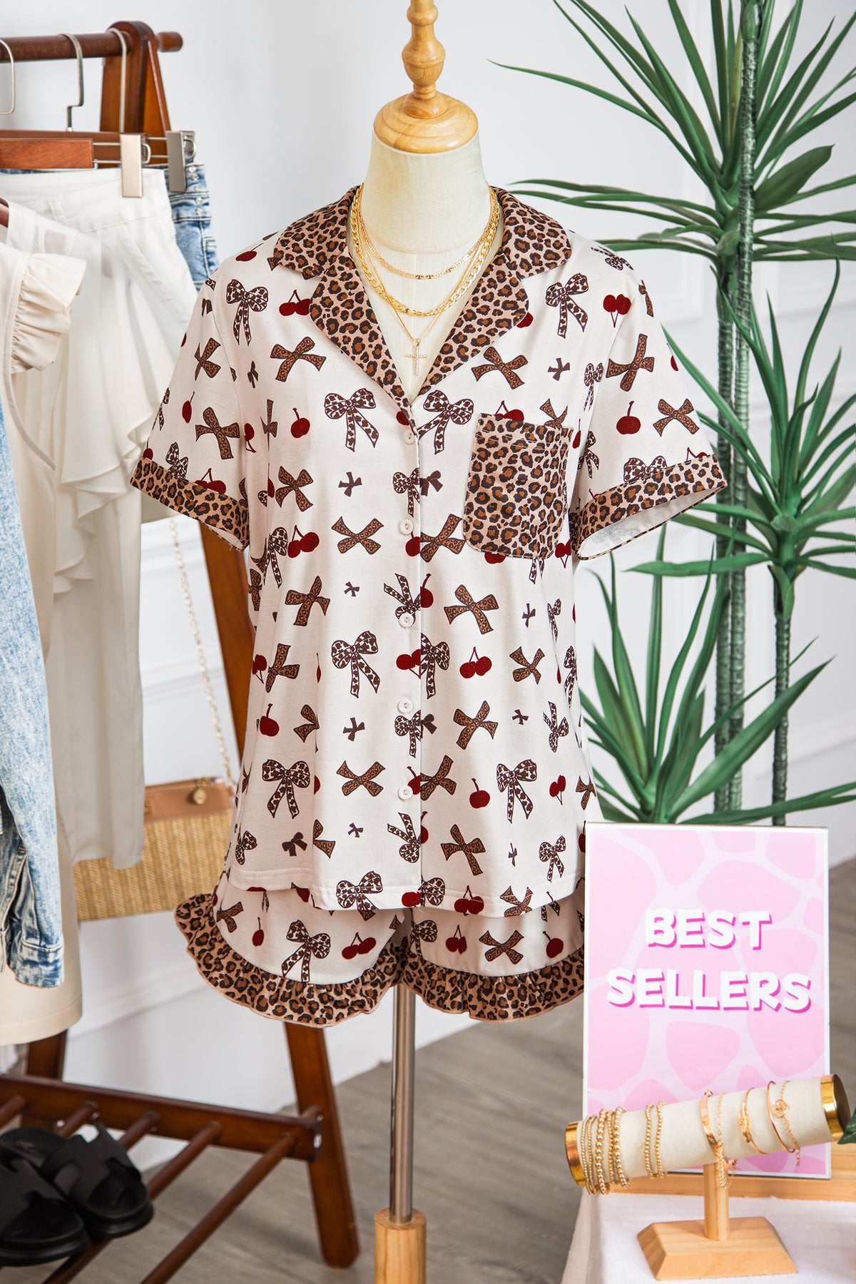 Printed Leopard Drawstring Pajama Set