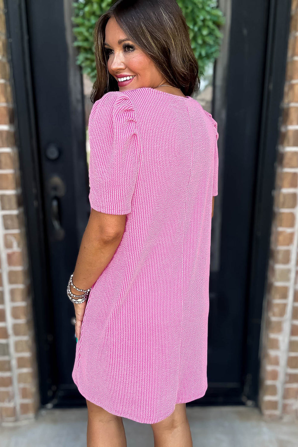 Corded Puff Sleeve Mini Dress
