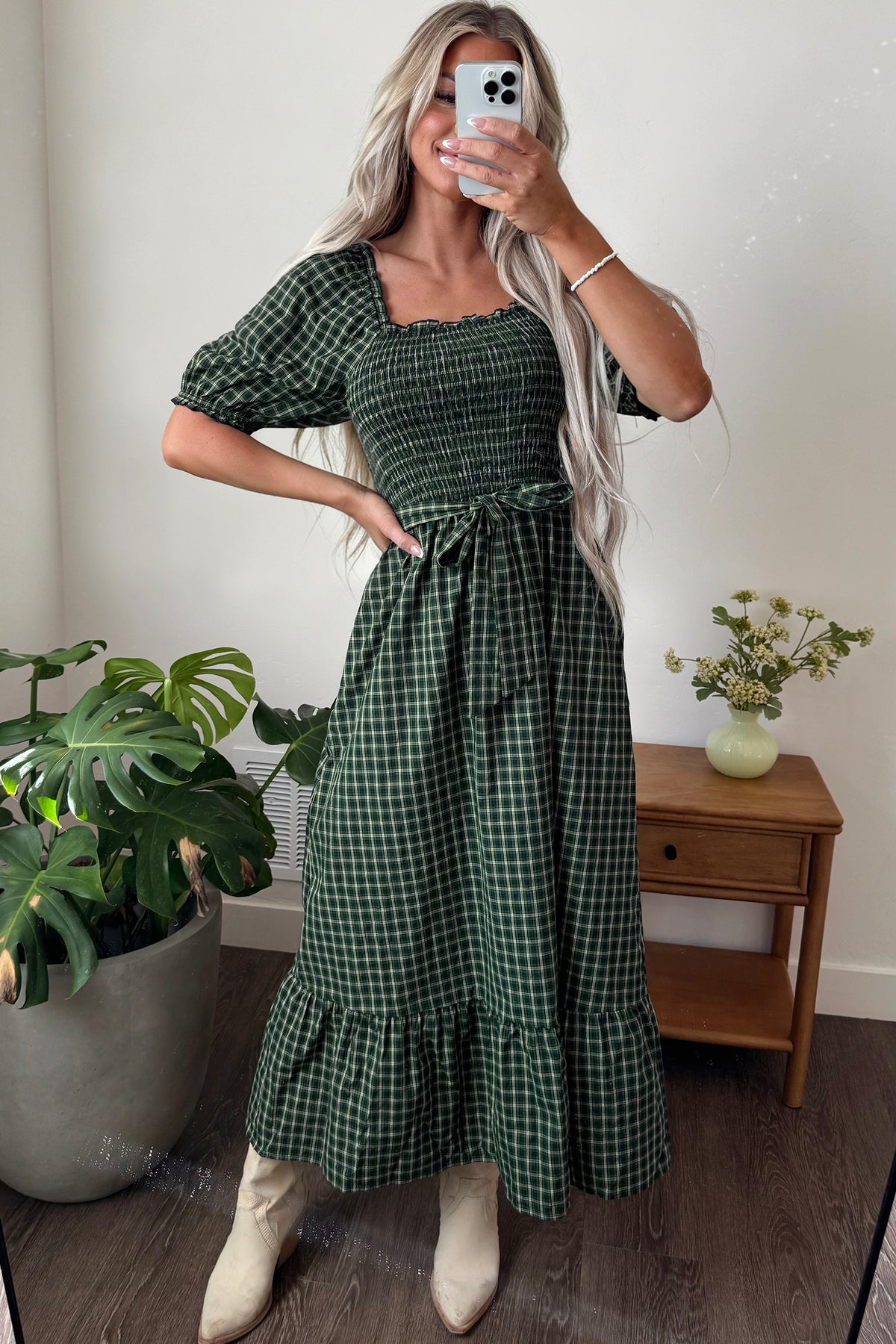 Shirred Ruffle Hem Maxi Dress