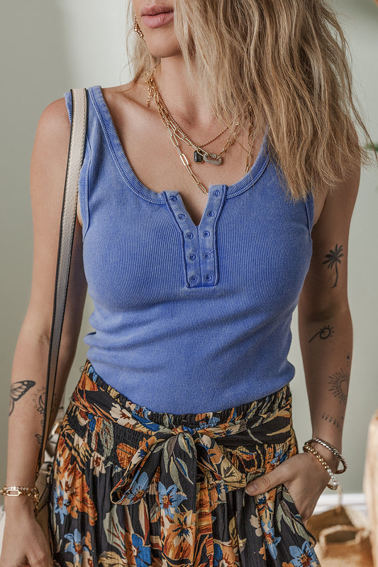 Wash Ribbed Notch Tank Top