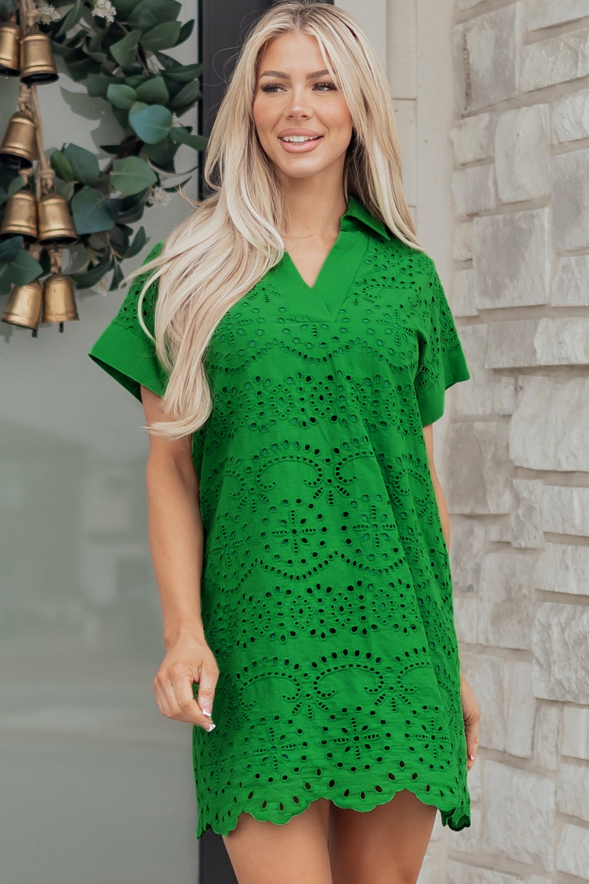 Color Eyelet Embroidered Mini Dress