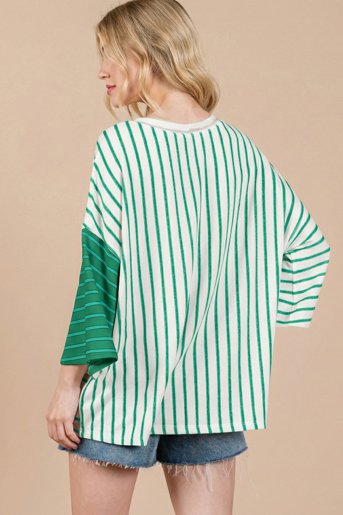 Stripe Colorblock Sleeve Shirt Tee