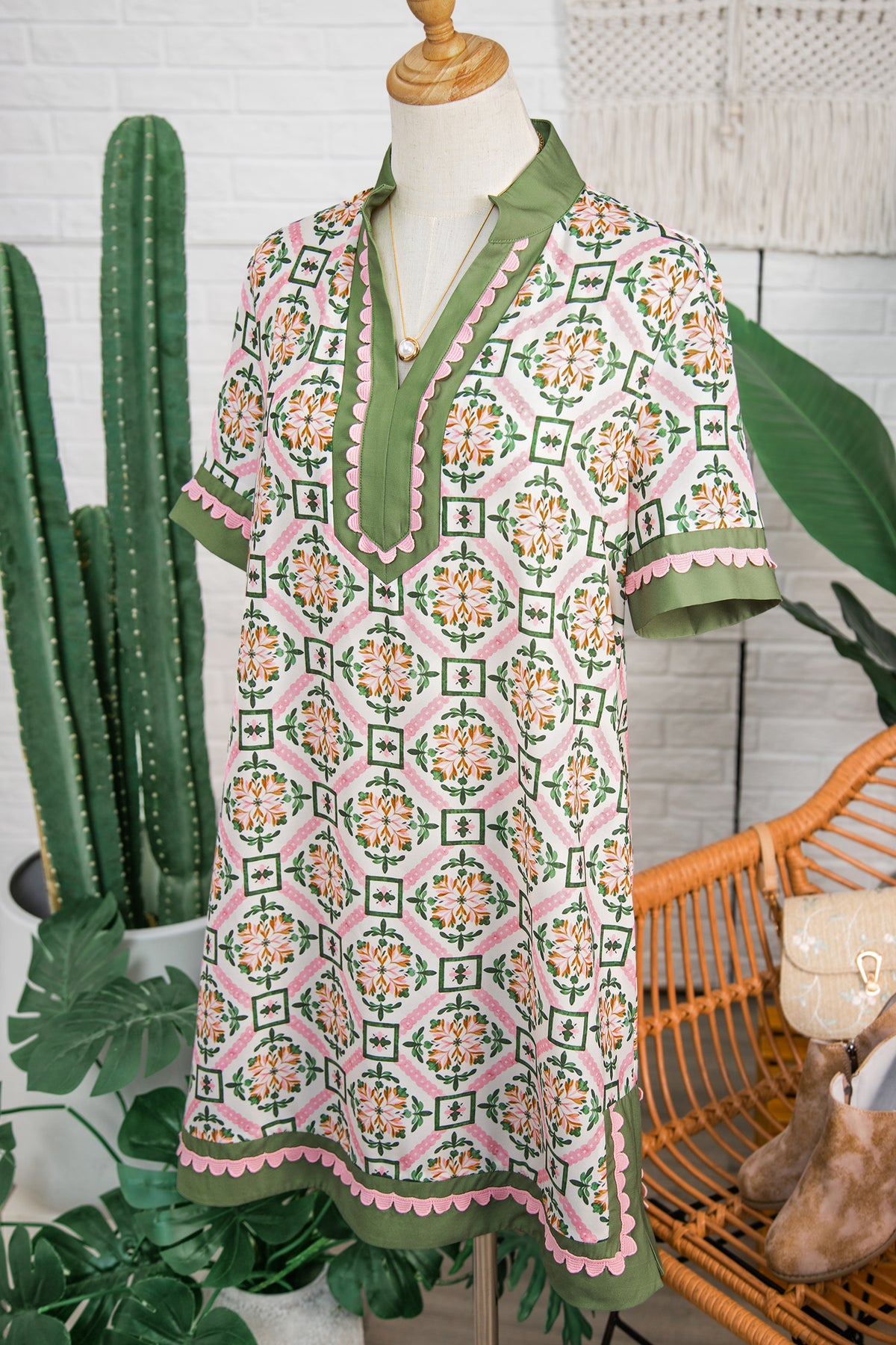 Boho Geometric Mini Floral Dress