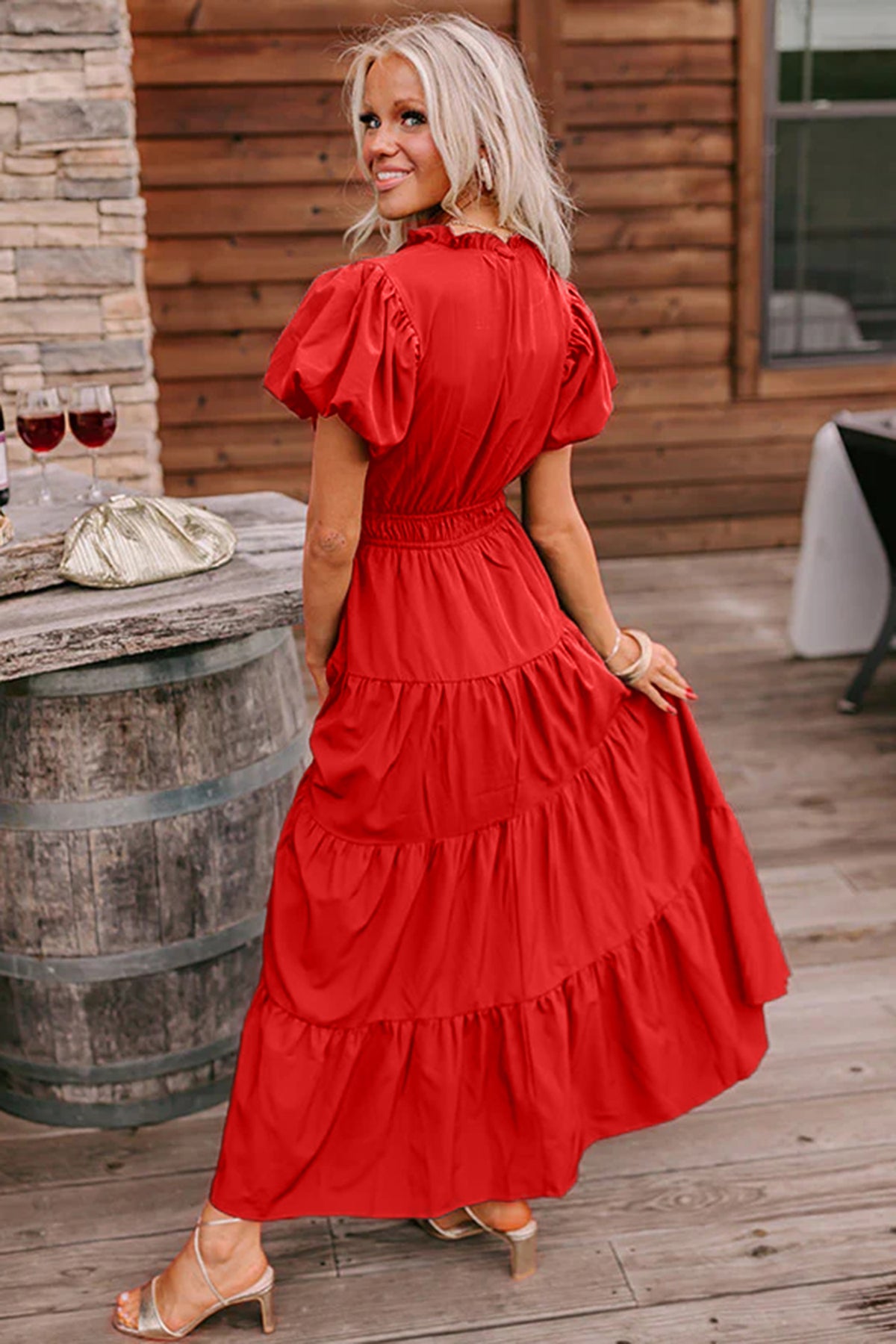 Puff Sleeve Tiered Maxi Dress