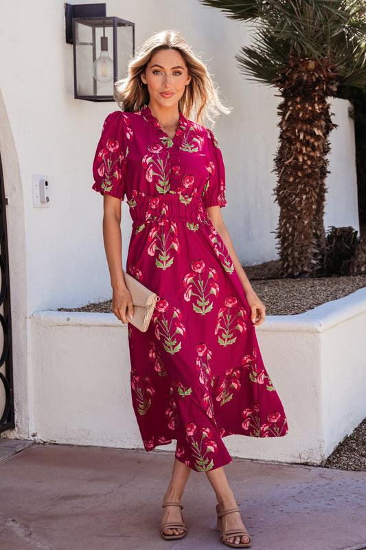 Floral V-neck Ruffle Maxi Dress