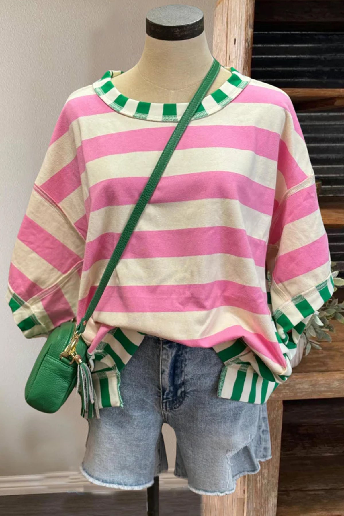 Stripe Exposed Seam Oversized Tee
