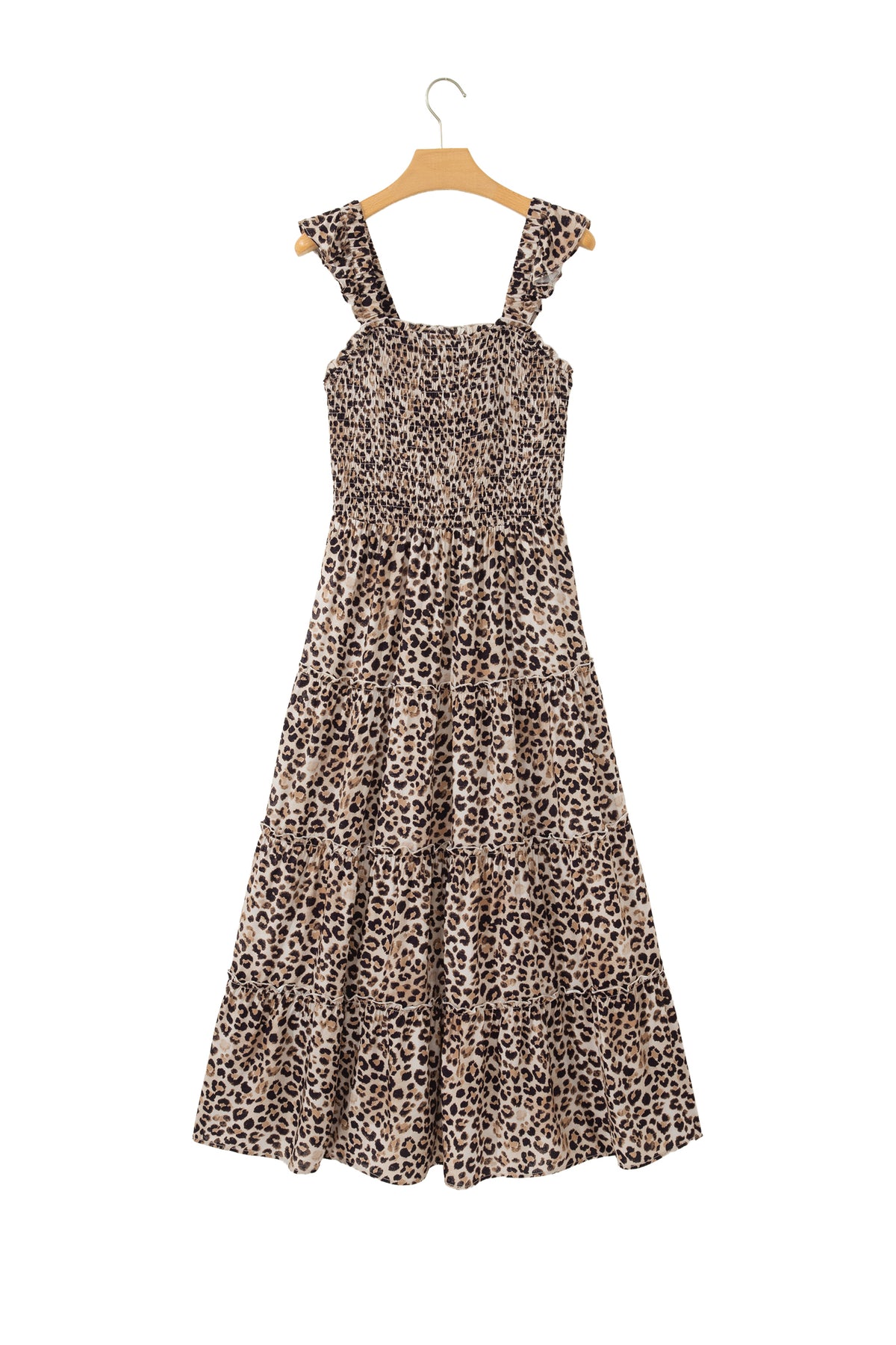 Ruffled Smocked Leopard Maxi Dress