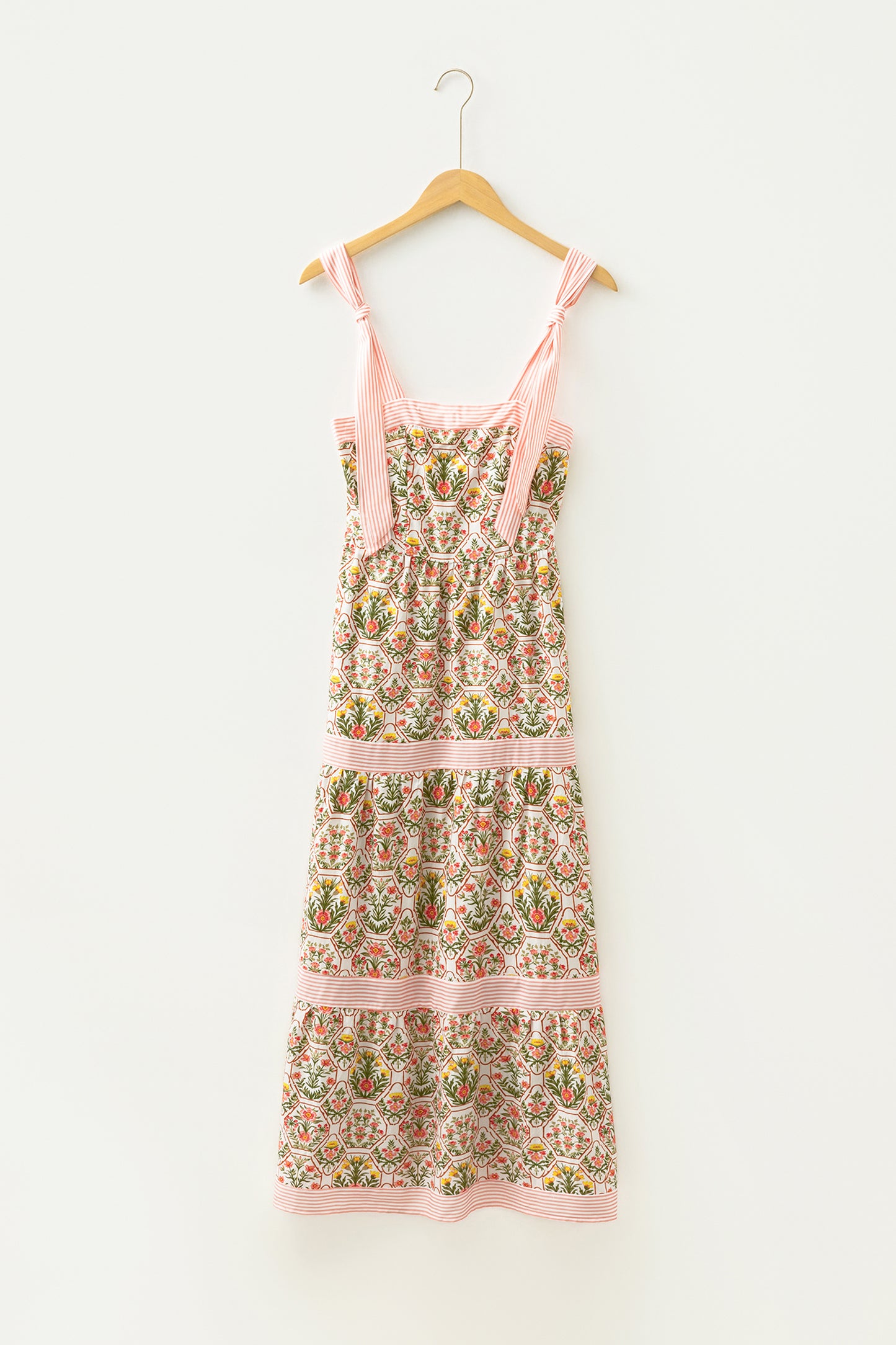 Geometric Striped Sleeveless Floral Dress