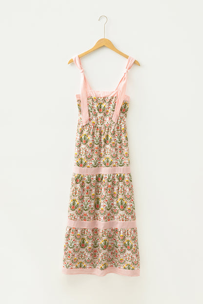 Geometric Striped Sleeveless Floral Dress