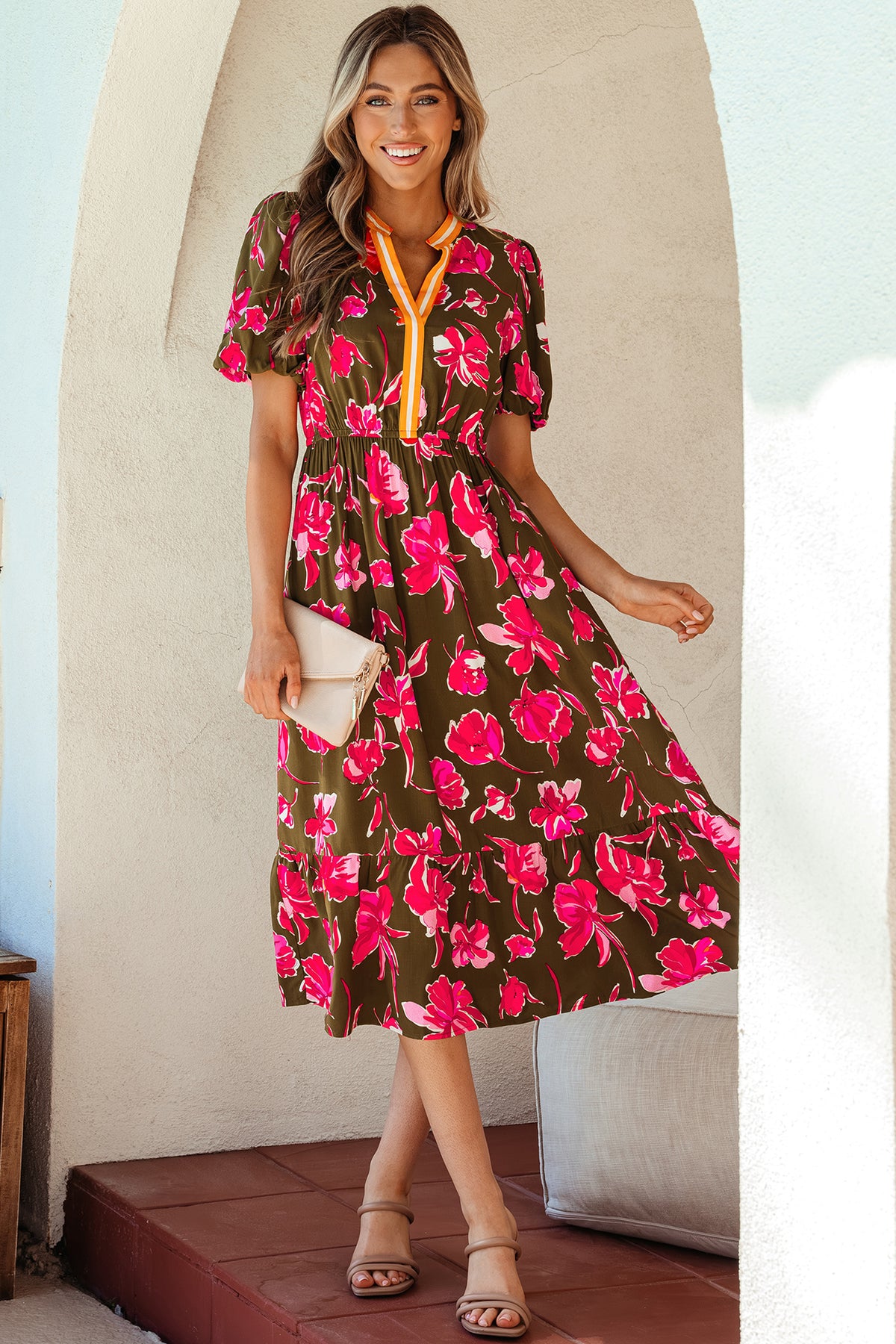 Floral Striped Short Maxi Dress