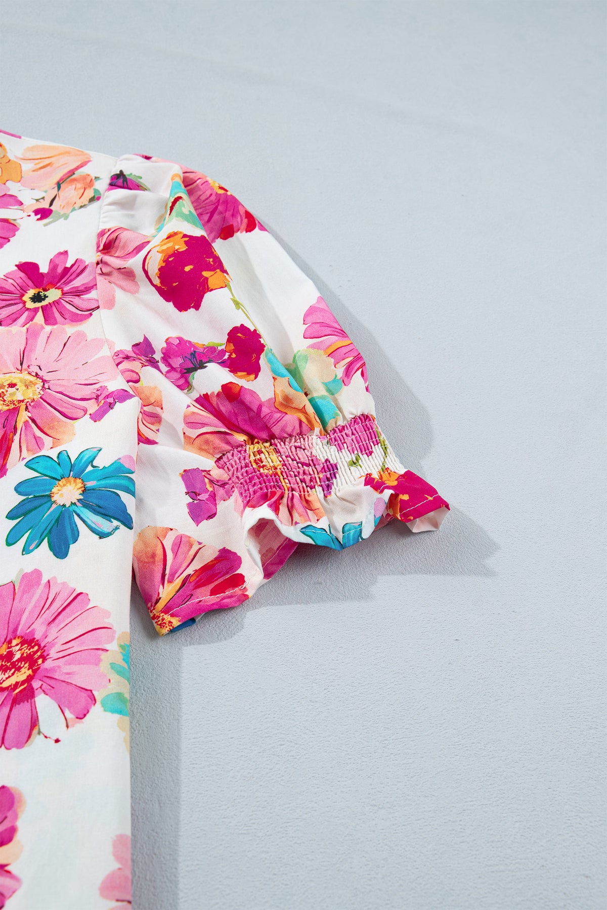 Floral Puff Sleeve Striped Blouse