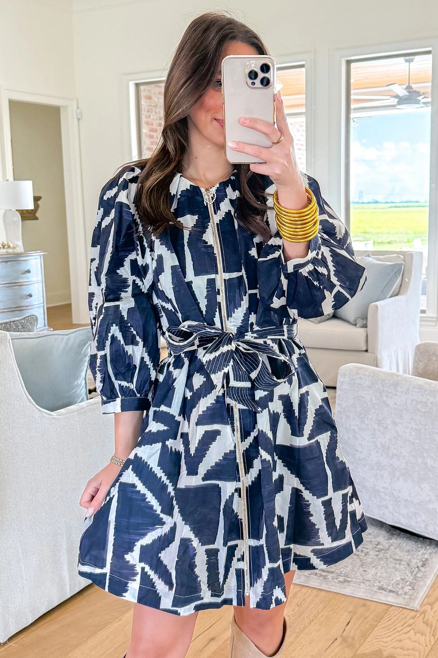 Abstract Geometric Zip Mini Dress