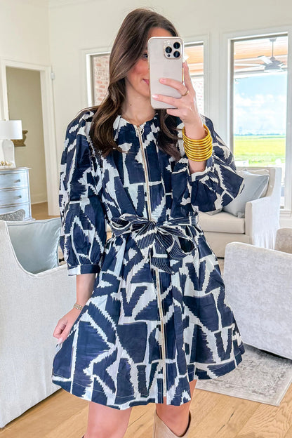 Abstract Geometric Zip Mini Dress
