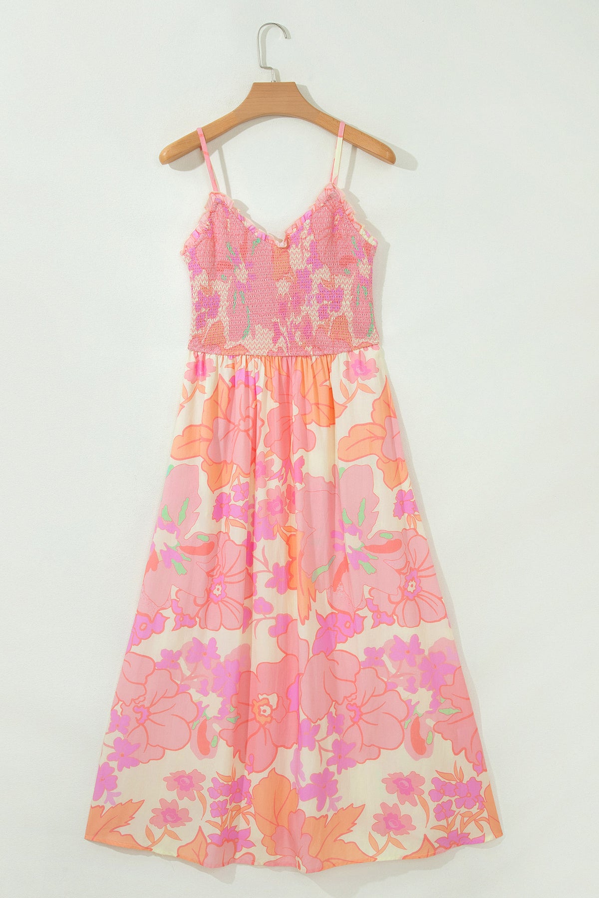 Spaghetti Strap Shirred Floral Dress