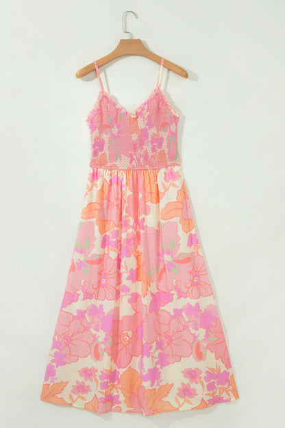 Spaghetti Strap Shirred Floral Dress